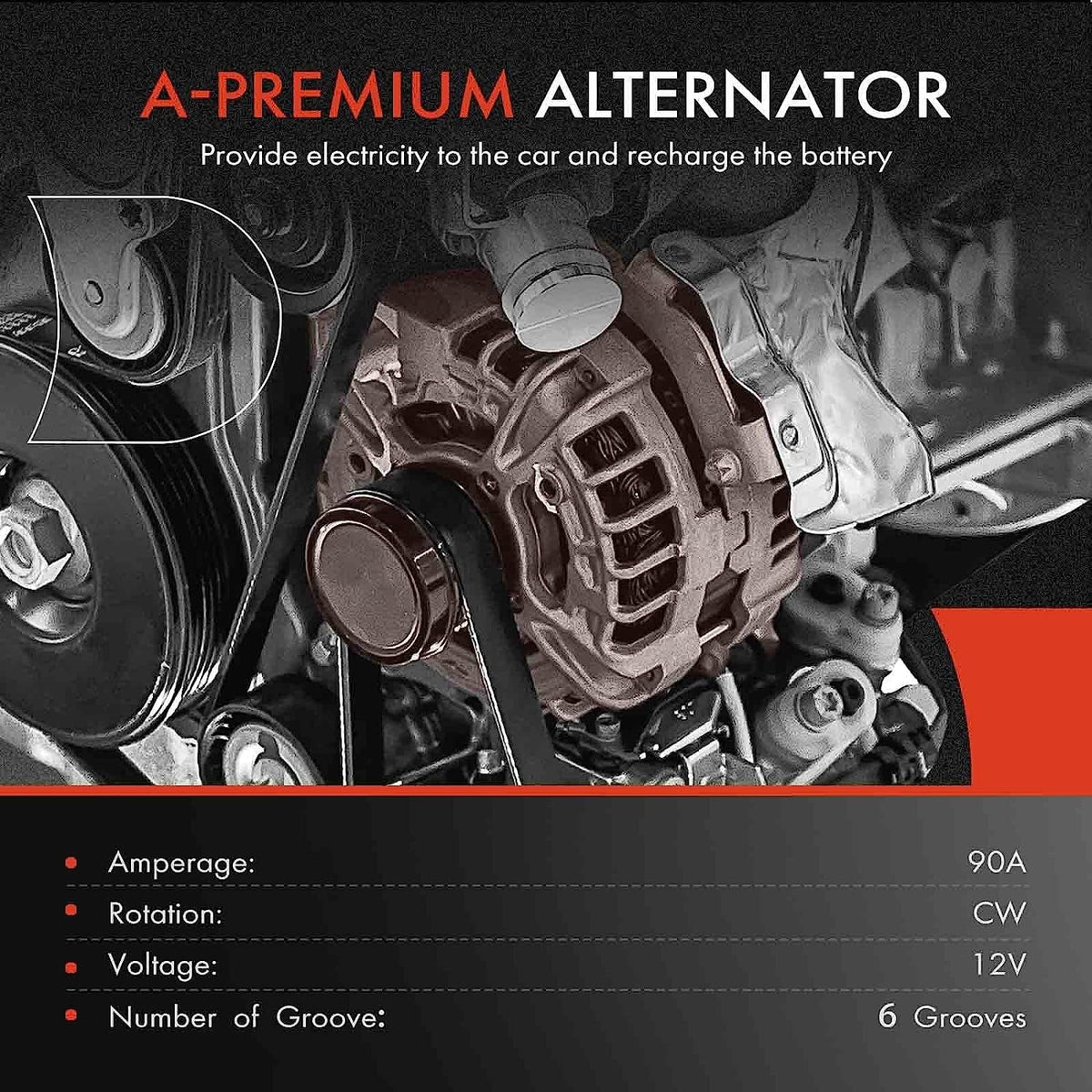 with CW & Acura 3.5L, Compatible 90Amp 12Volt 6-Groove A-Premium Pulley 1999, 2000-2002 Clutch Isuzu Trooper V6 Alternator SLX