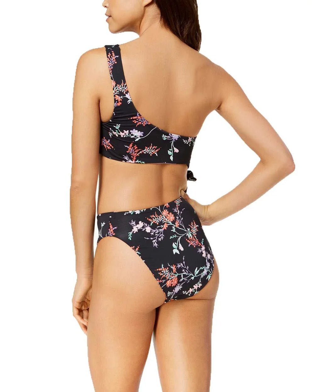 One-Piece Reversible Black Multi XL Bar One-Shoulder Swimsuit Cutout Iii