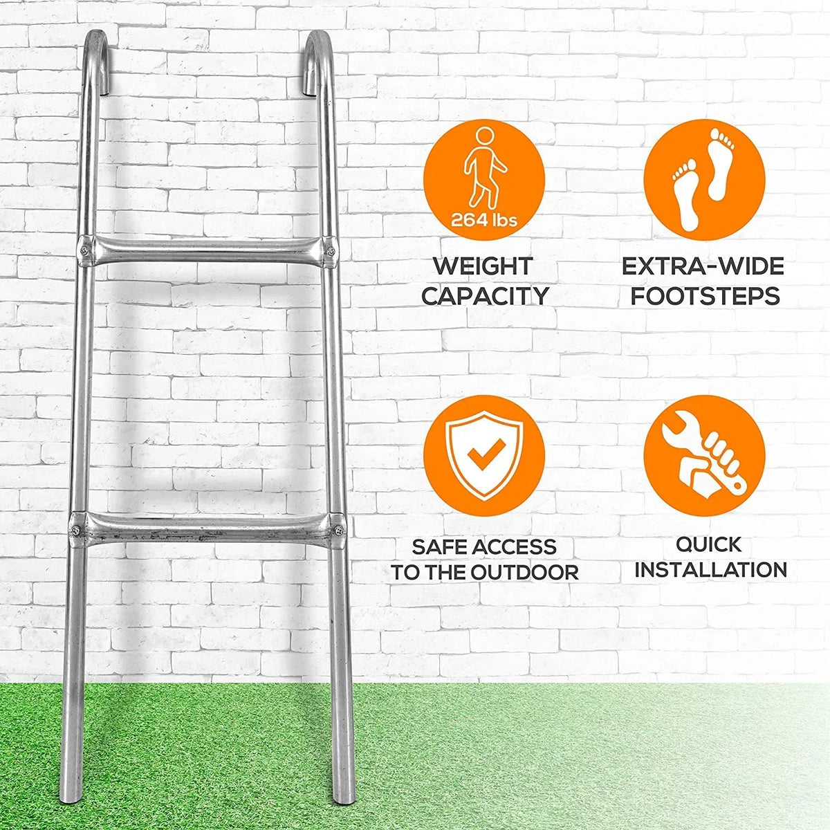 Galvanized Access - Step inch. 2 Ladder Weather SereneLife Climbing Trampoline Steel 4.7 Resistant