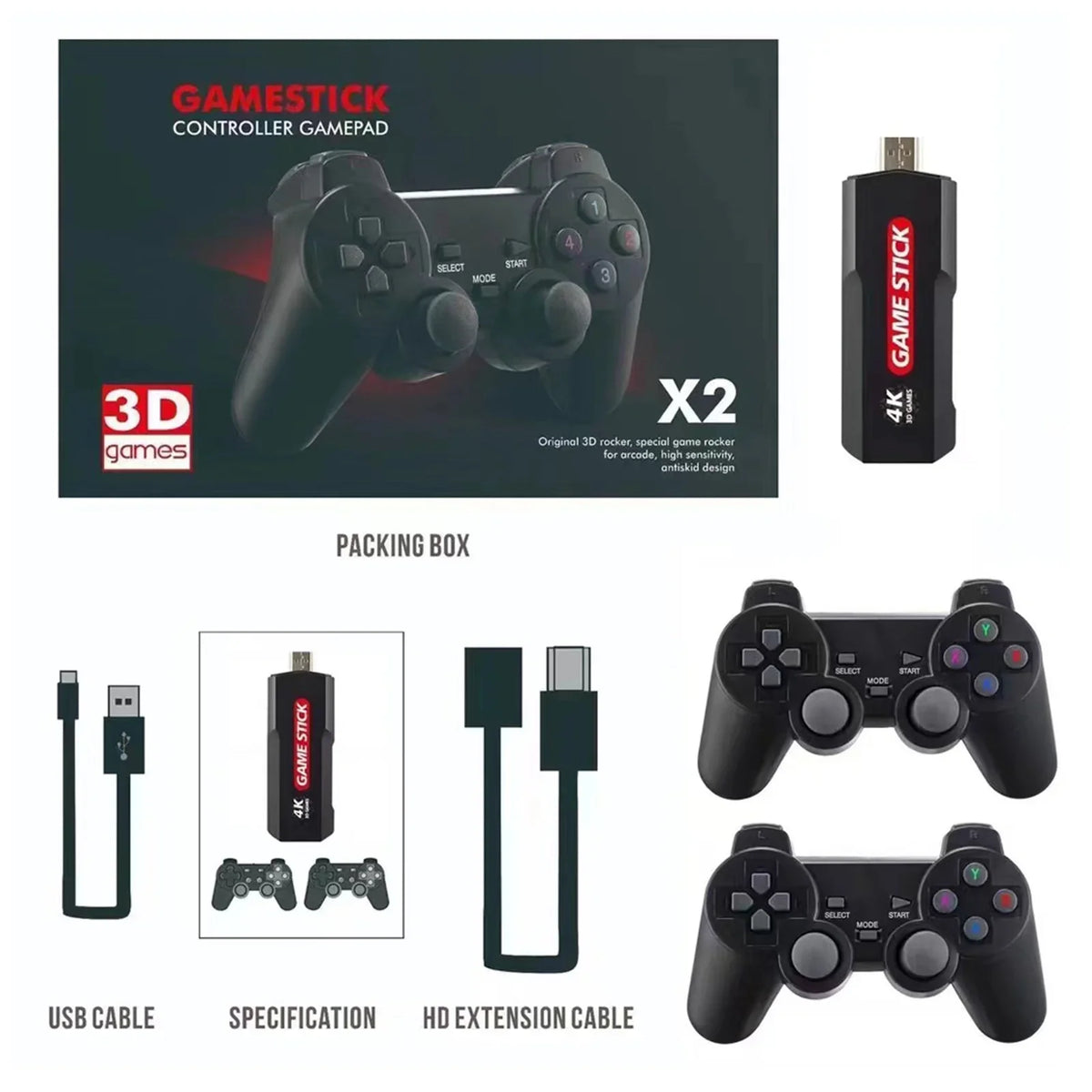 Controller,30000+ Retro Console Wireless Retro Console, Plus Stick Games,128GB Games Upgrade Double Wireless X2 Game