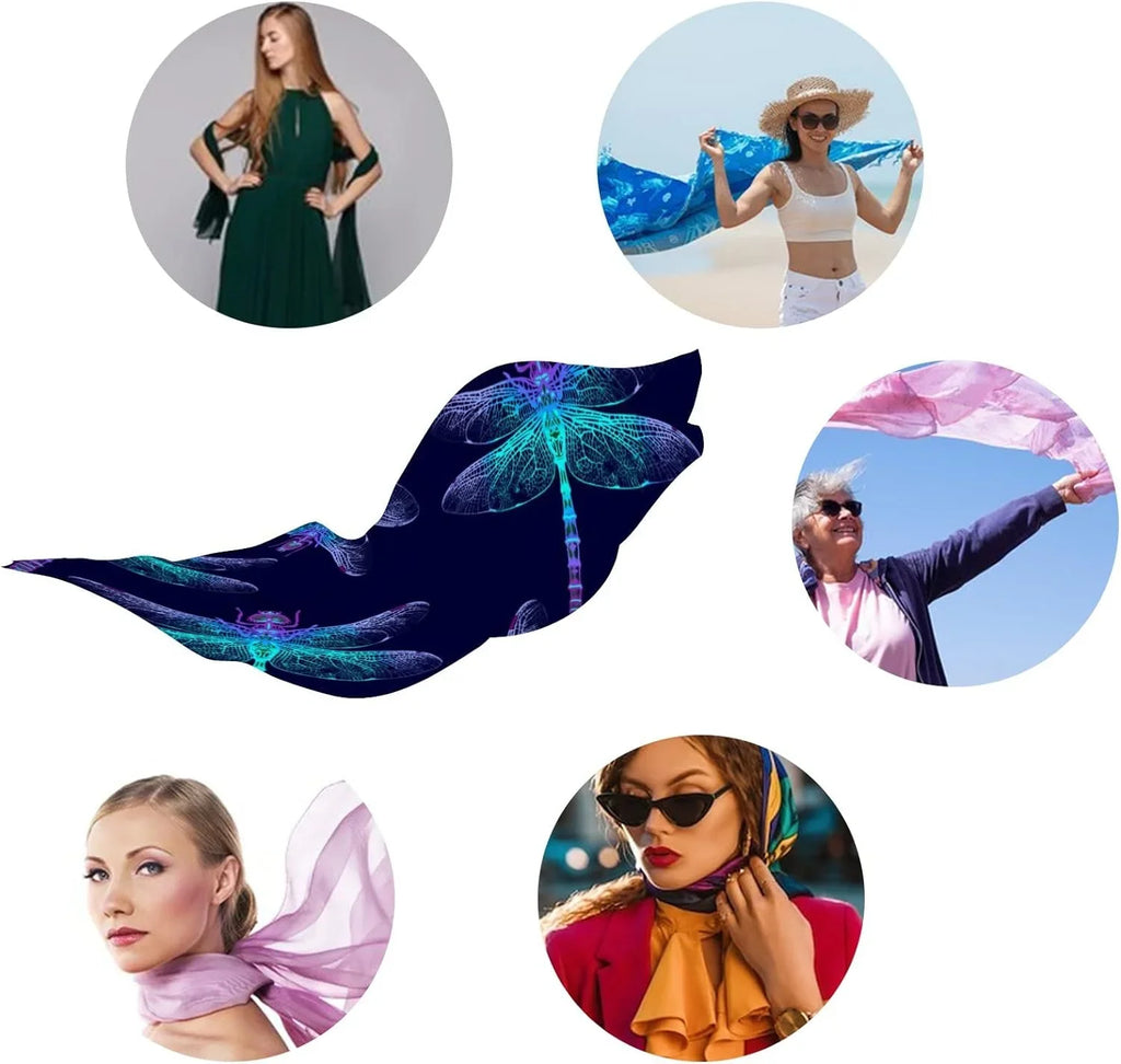 Neck Long Women Dragonfly Silk for Girls Scarf Shawl Scarves Lightweight Hyjoy Wrap
