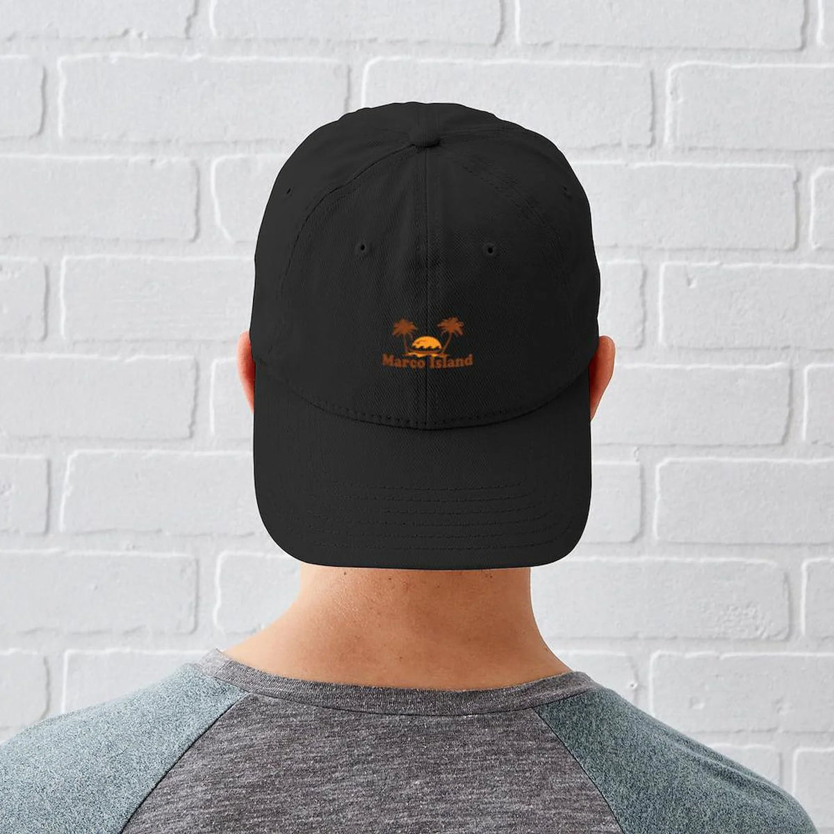 Baseball Black CafePress Adjustable - Island Black Printed Canvas Palm Cap Trees Hat Marco Cotton - Design.