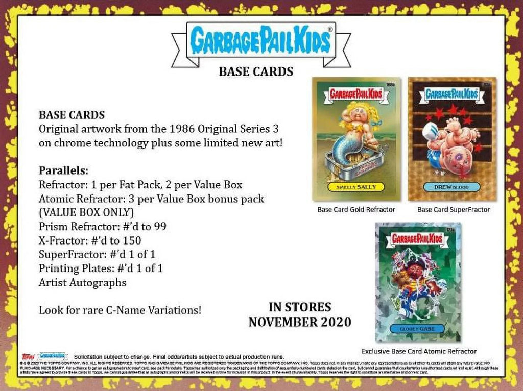 Chrome Bonus Topps 2020 Kids Box- 5 Garbage Pail Packs + Pack 1 Blaster