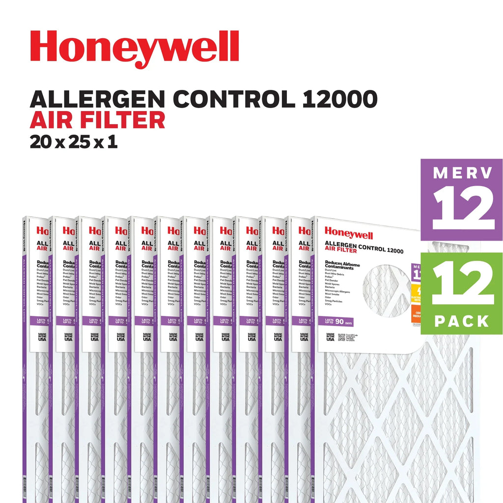 Furnace 12 MERV Pack 20x25x1 Filter- HVAC Honeywell Air Pleated 12
