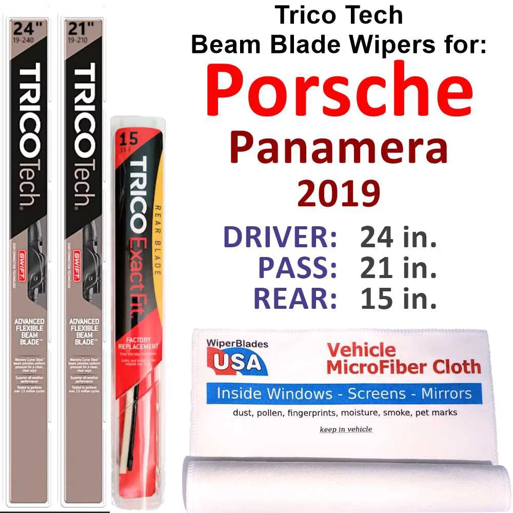 Porsche Turbo (Set Wiper Panamera Blade 2019 3) Wipers Beam Sport of Turismo w/Rear