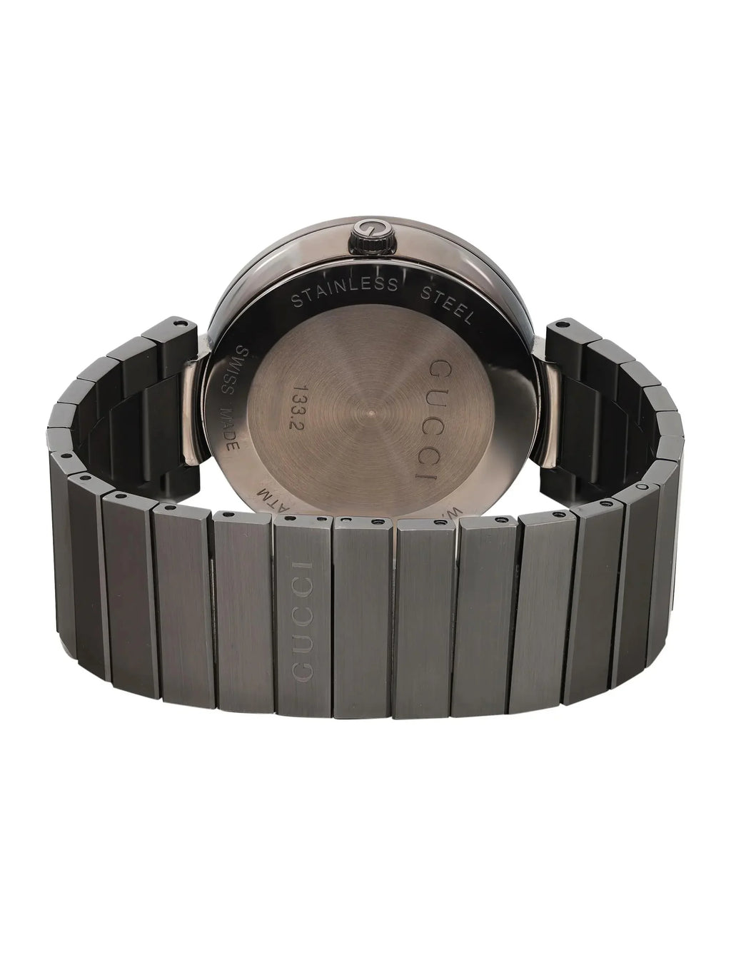 New PVD Gucci Dial Grey Interlocking Steel YA133210 G Anthracite Quartz Watch