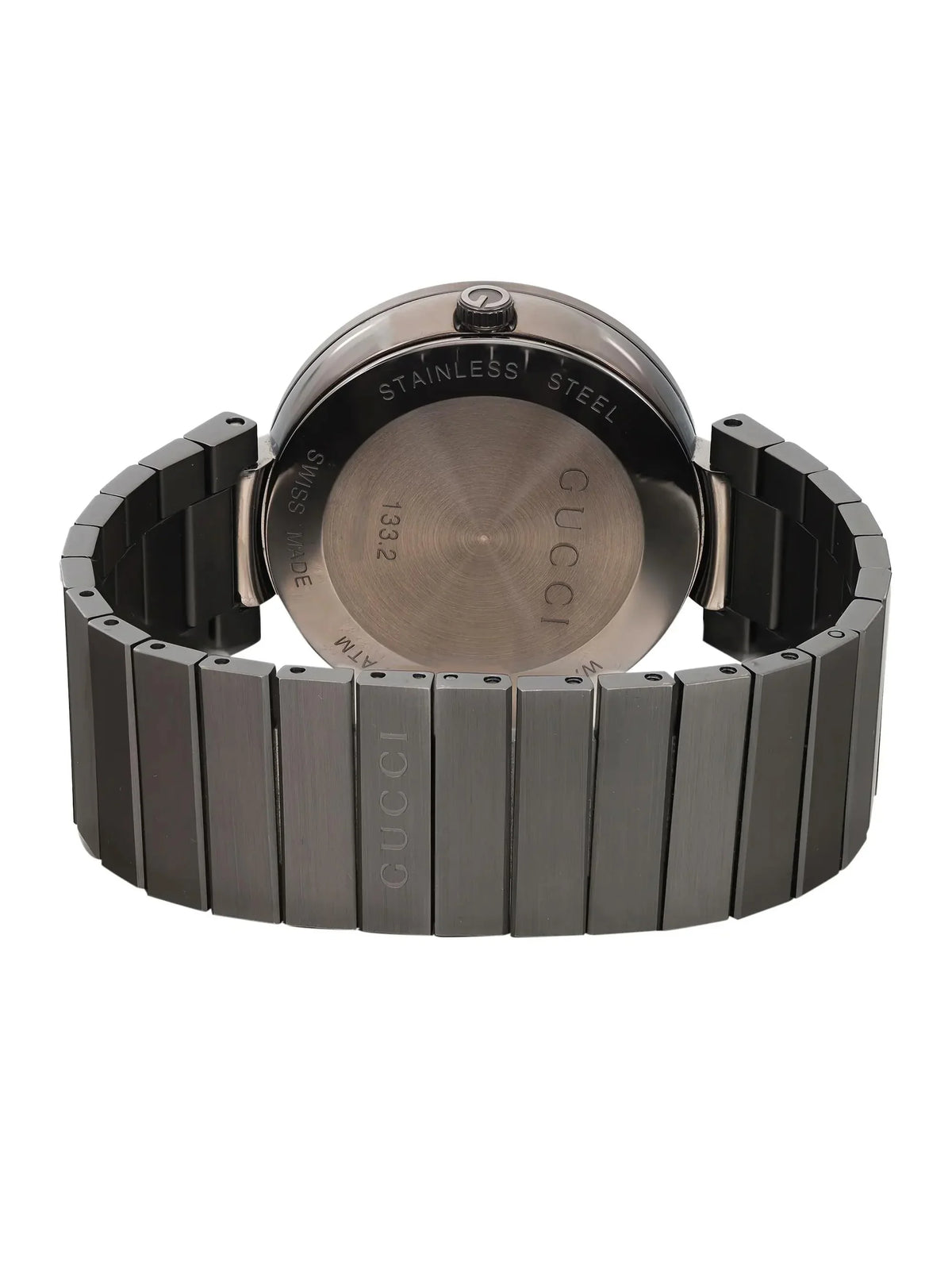 New PVD Gucci Dial Grey Interlocking Steel YA133210 G Anthracite Quartz Watch