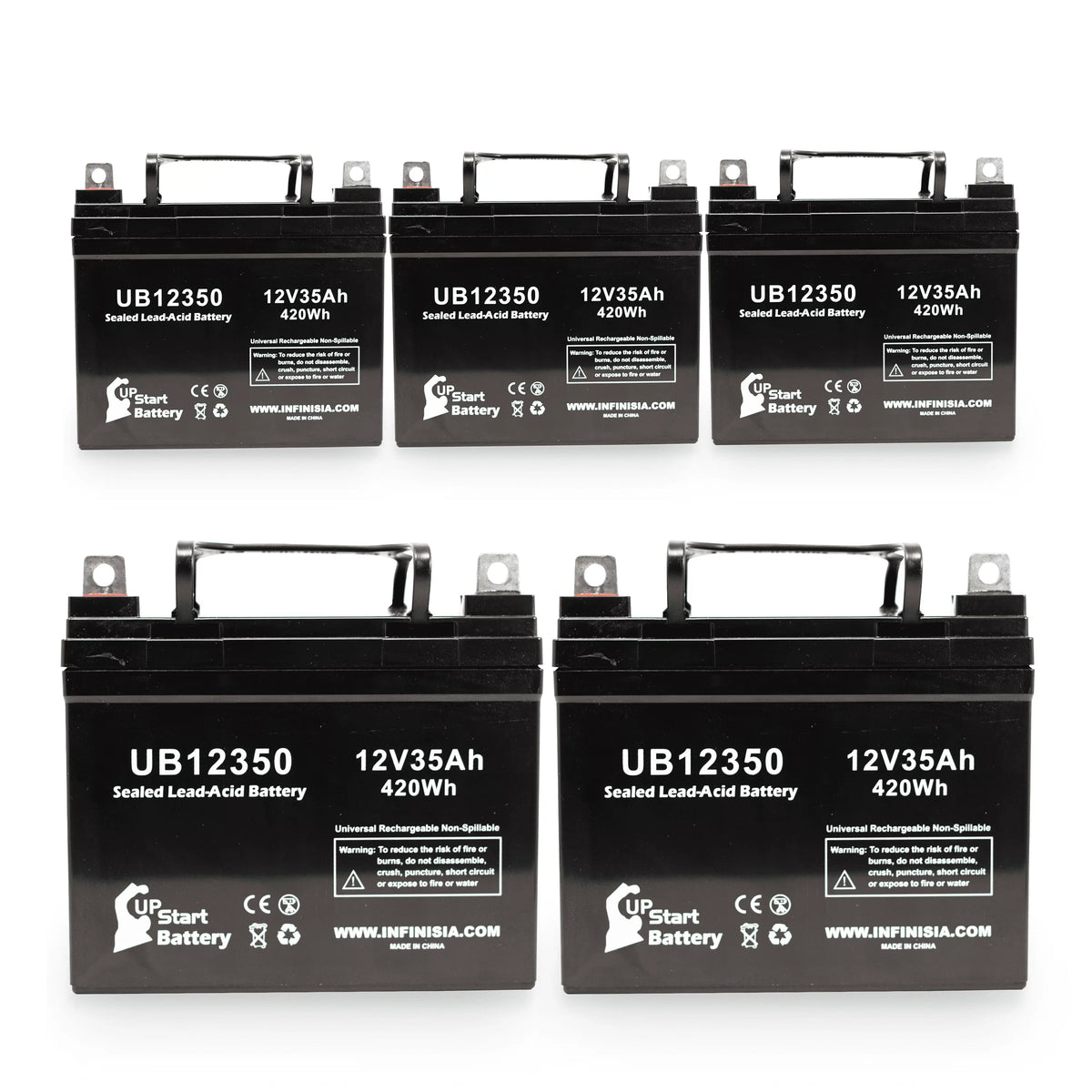 '- L1 Acid UB12350 Pack Terminal, Universal (12V, 35000mAh, 35Ah, SLA) Sealed Battery Replacement Topaz AGM, 850 Compatible - 5x Lead Battery