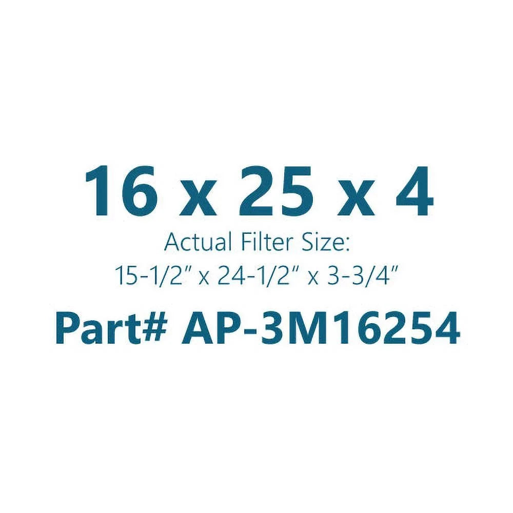 High x Furnace 8 4 Pack | AP-3M16254 Size: Nominal Filters | of 15-1/2" x 16x25x4 | MERV Capacity | 3-3/4" Size: Actual AirPurete 24-1/2"