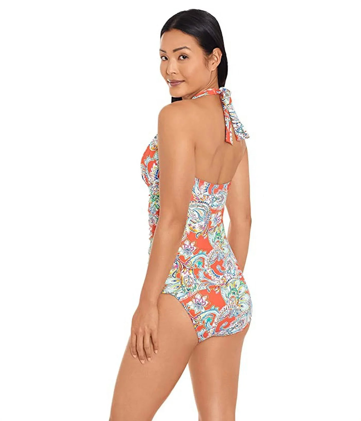 Women's Paisley Tankini Cup Orange Top Multi Size 6 Molded Lauren Ralph