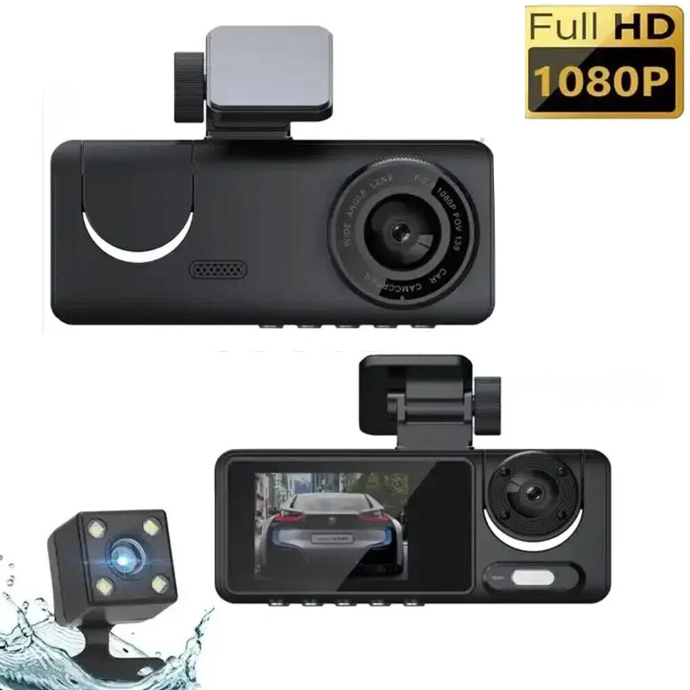 System 1080P Recorder JLLOM Dash Car Dual Cam Front/Rear/Inside Video Monitor G-sensor Lens