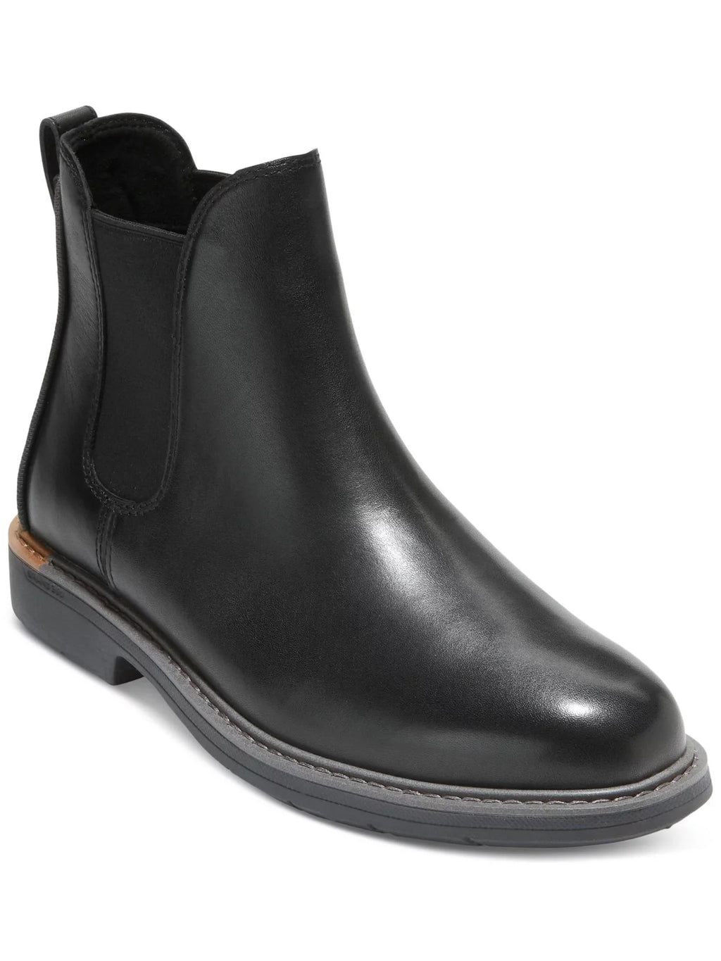 Block Goring Cushioned Pull Leather 10.5 Black Mens Round HAAN Go-to Toe Heel M Chelsea Tab GRANDSERIES COLE