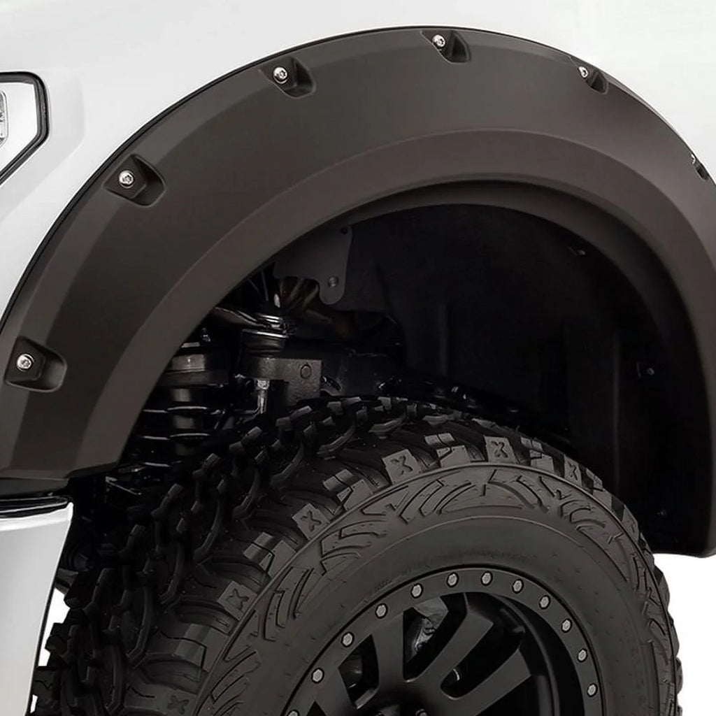 Set, Bushwacker 10044-02 with Jeep Pocket/Rivet 2-Piece Fender | Rear Coverage Textured JK by 2007-2018 | Wrangler Flares Max Black, Unlimited Compatible Finish | RealTruck Style