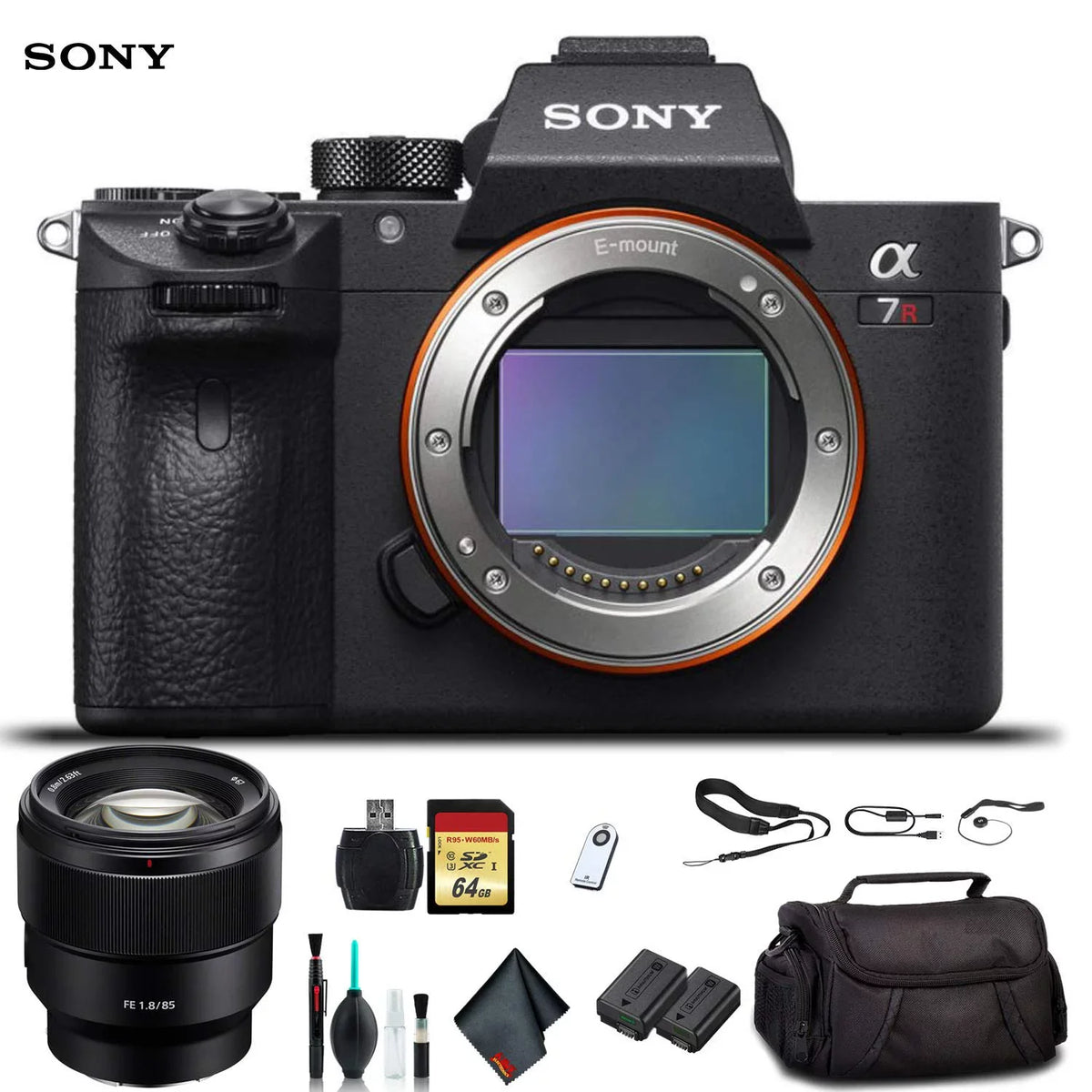 Lens, Sony 24-70mm Camera Essential Plus , Card ILCE7RM3/B III FE Card, Reader 64GB Sony Battery, Alpha Bag, Memory a7R Soft Additional Mirrorless With Accessories