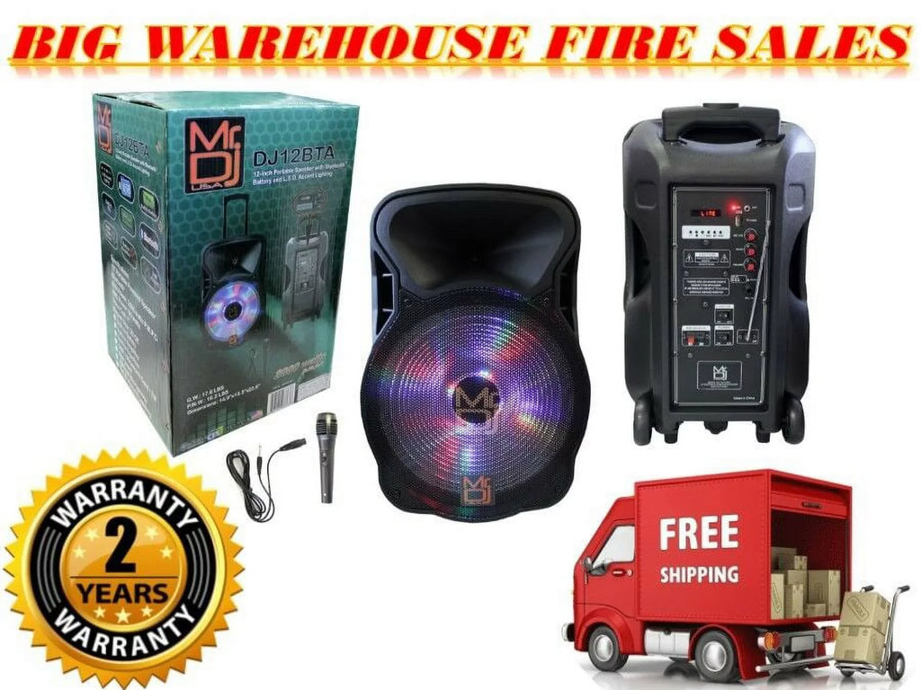 Mic Mr PA 2000W Wired Speaker 12" Dj Bluetooth Radio Karaoke DJ Battery FM Pro