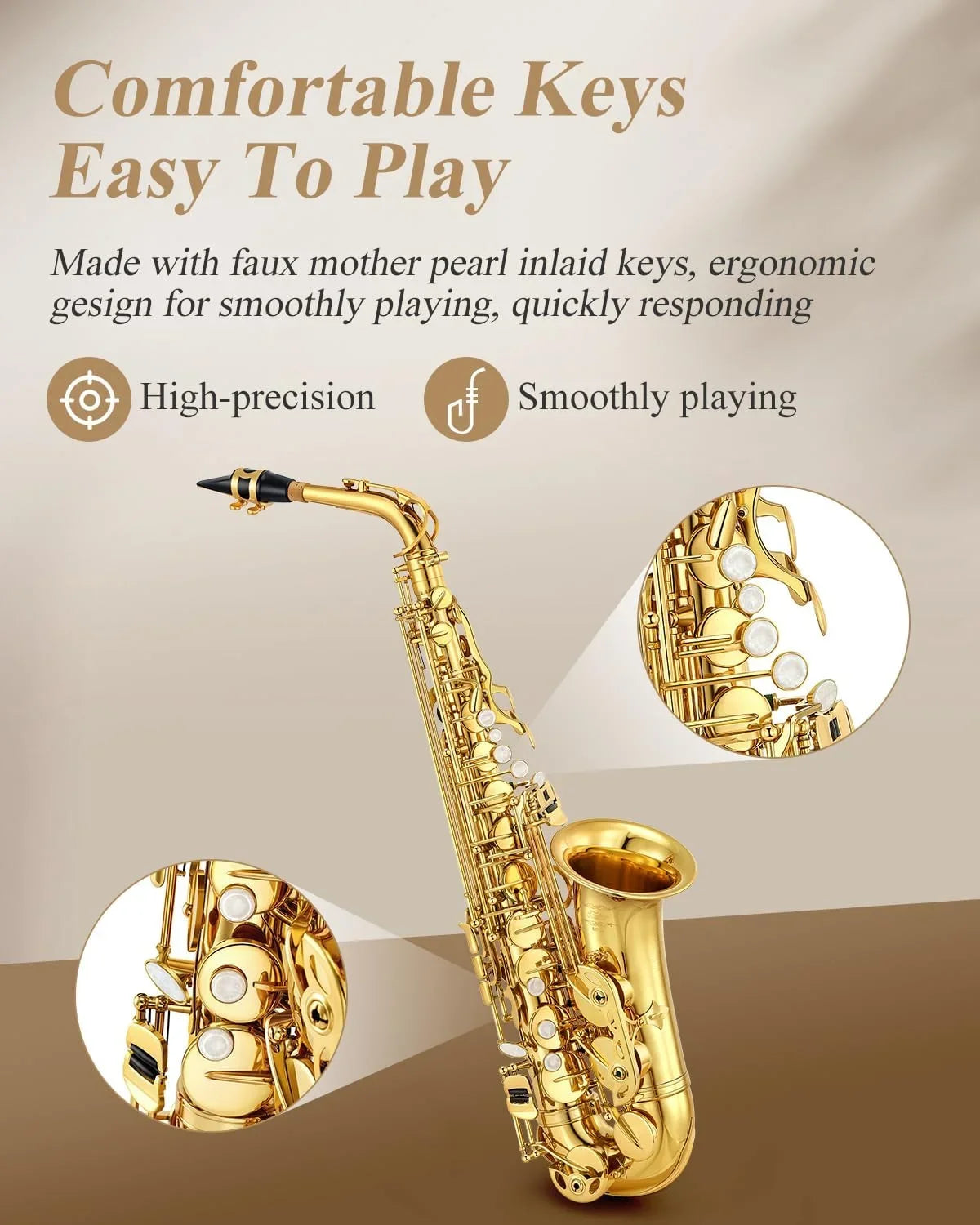 Flat Beginner Band Eastar Gold School E AS-II Sax Stand with Instruments Full Alto Saxophone Lacquer Student Kit Orchestra