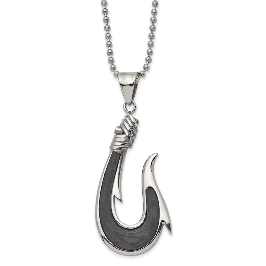 Necklace Chisel Inch Hook Ball With Chain a Stainless Solid Fiber Carbon Polished Jewelry Black Steel 22 25.9mm Pendant