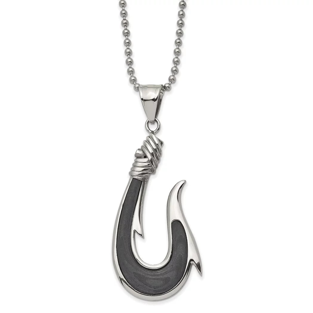 Necklace Chisel Inch Hook Ball With Chain a Stainless Solid Fiber Carbon Polished Jewelry Black Steel 22 25.9mm Pendant