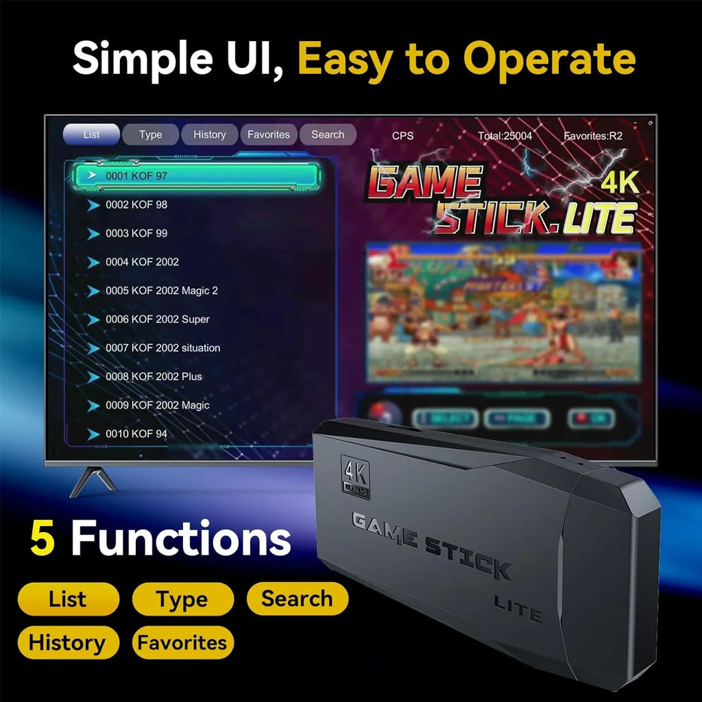 Retro Games, Stick, HD and Play Plug Game TV, Console Video with Console 64G with Emulator Game Output, 4K 12 25000+ Compatible 2.4GHz Controllers Wireless for Retro Stick MAME/PS1/GB, Nostalgia Play