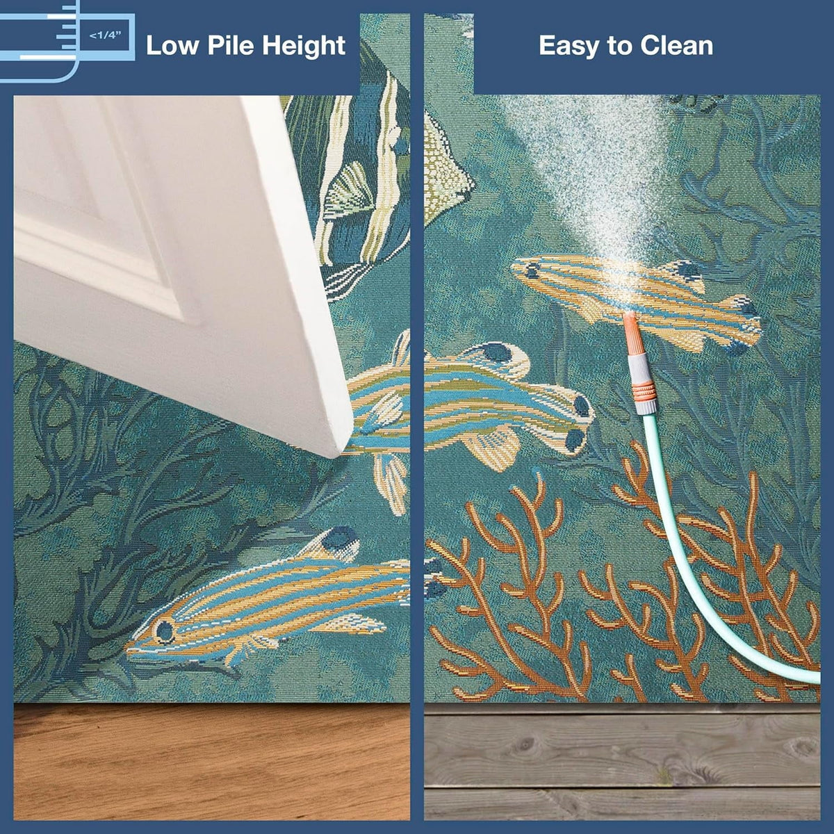 9'4") Transitional Coastal Blend - Rug (6'6" Synthetic Profile Loomed Animal Indoor/Outdoor X Power Graphic Colorful Low (Fish Aqua) Marina Area
