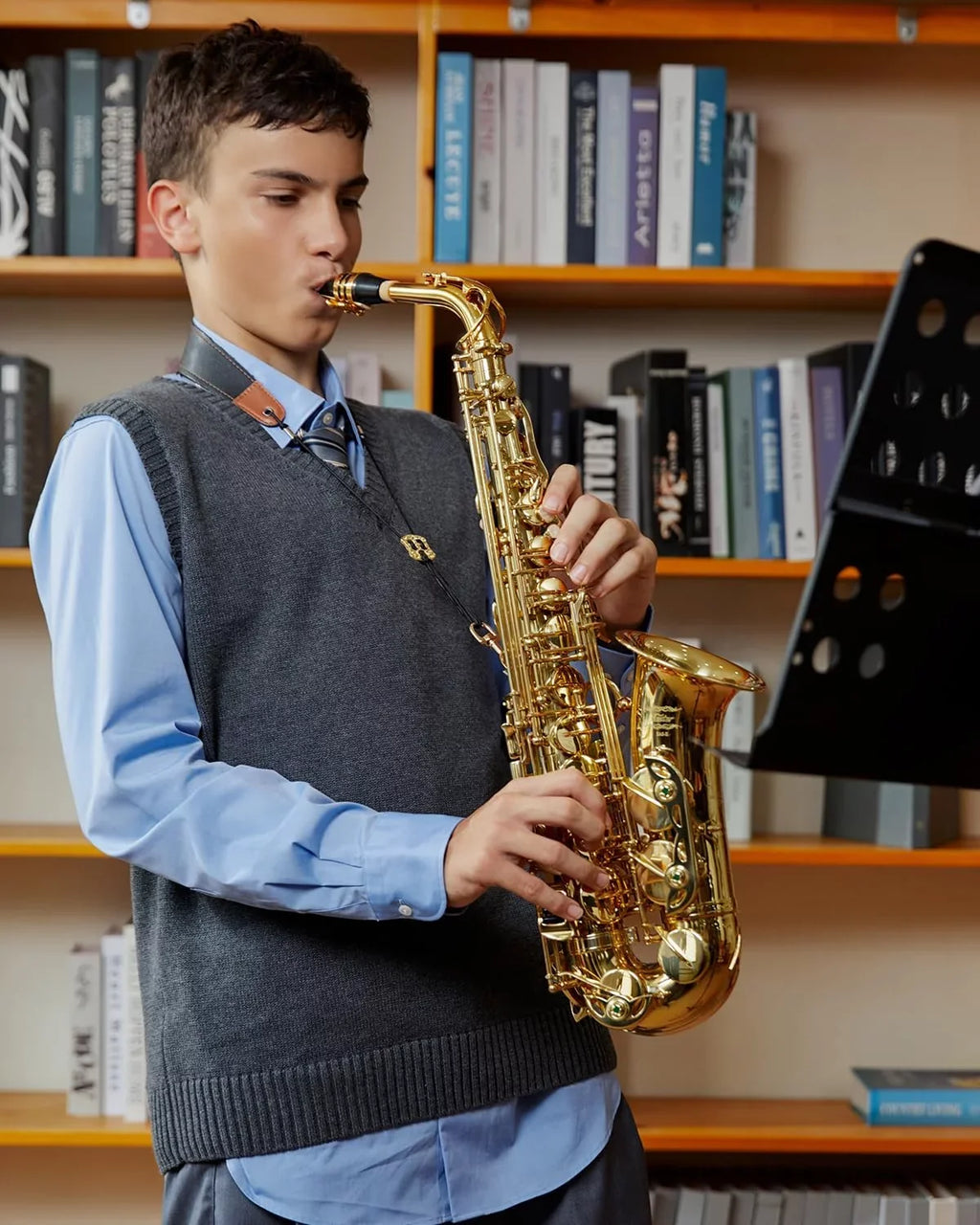 Flat Beginner Band Eastar Gold School E AS-II Sax Stand with Instruments Full Alto Saxophone Lacquer Student Kit Orchestra