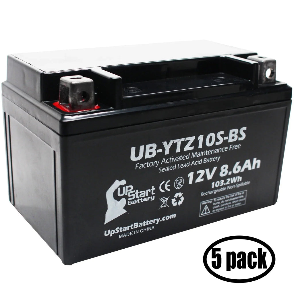 Battery 12V, UB-YTZ10S-BS 800CC 2011 for Battery Replacement Yamaha Maintenance UpStart Free, FZ8 - 8.6Ah, Activated, Factory Motorcycle 5-Pack
