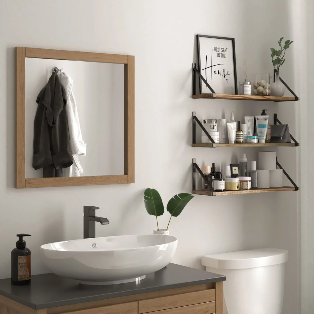Natural Wallniture Set Shelves Shelf of Organizer, Burned, Bathroom Storage Toilets Float Bora Laundry 24" Over 3 Wall the
