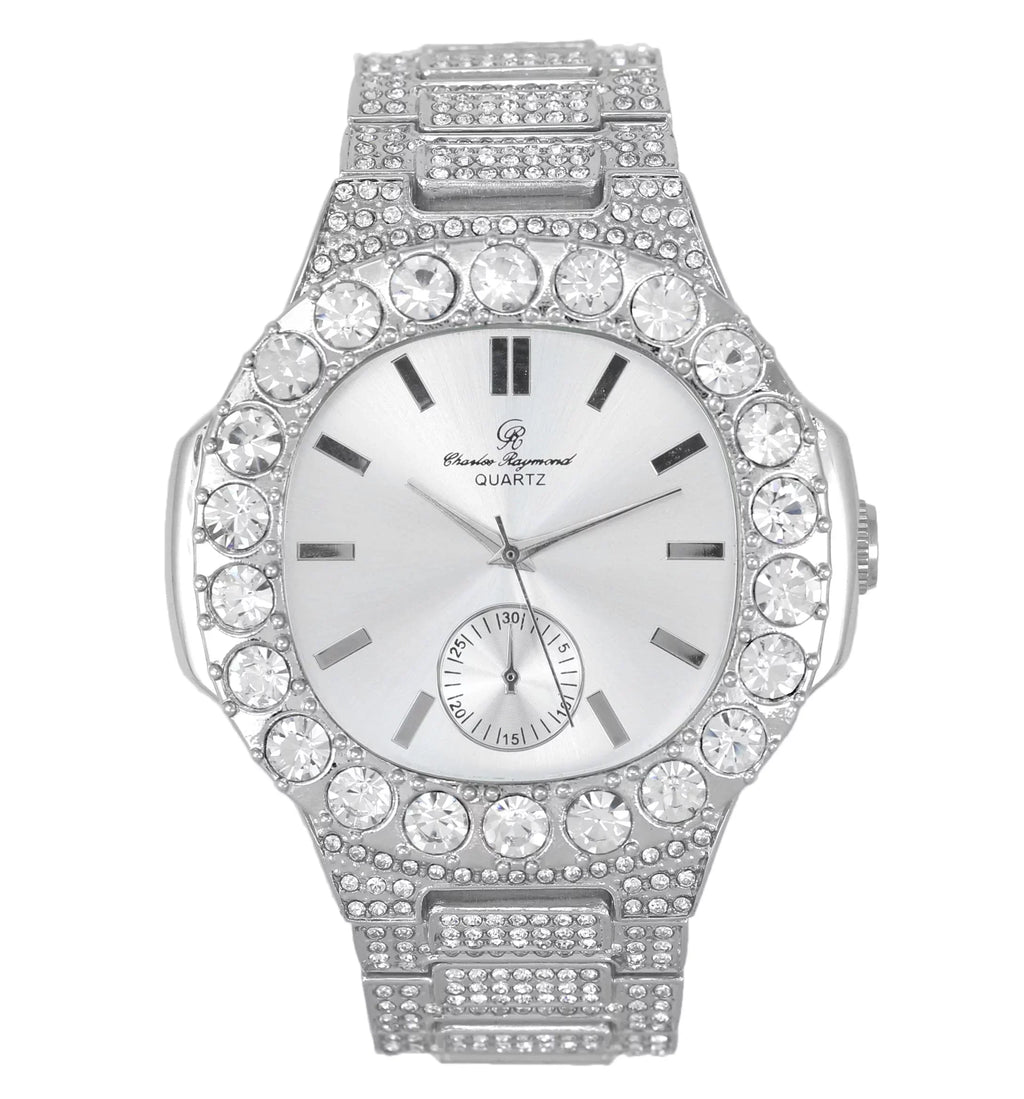 is Choice!! or Baguette - Bigger Better Your Silver) Metal Out for (Silver Oblong Diamonds Oversized Luxurious The ST10316CE Diamonds Mens Style!! Bling-ed Your King. - Watch