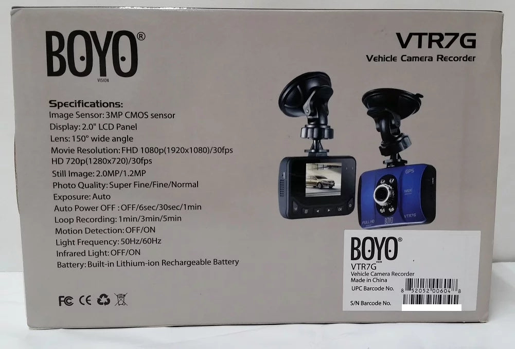 HD Built-in and Recorder Dash with "Black Box" Cam Display 2.0" BOYO VTR7G Full LCD GPS