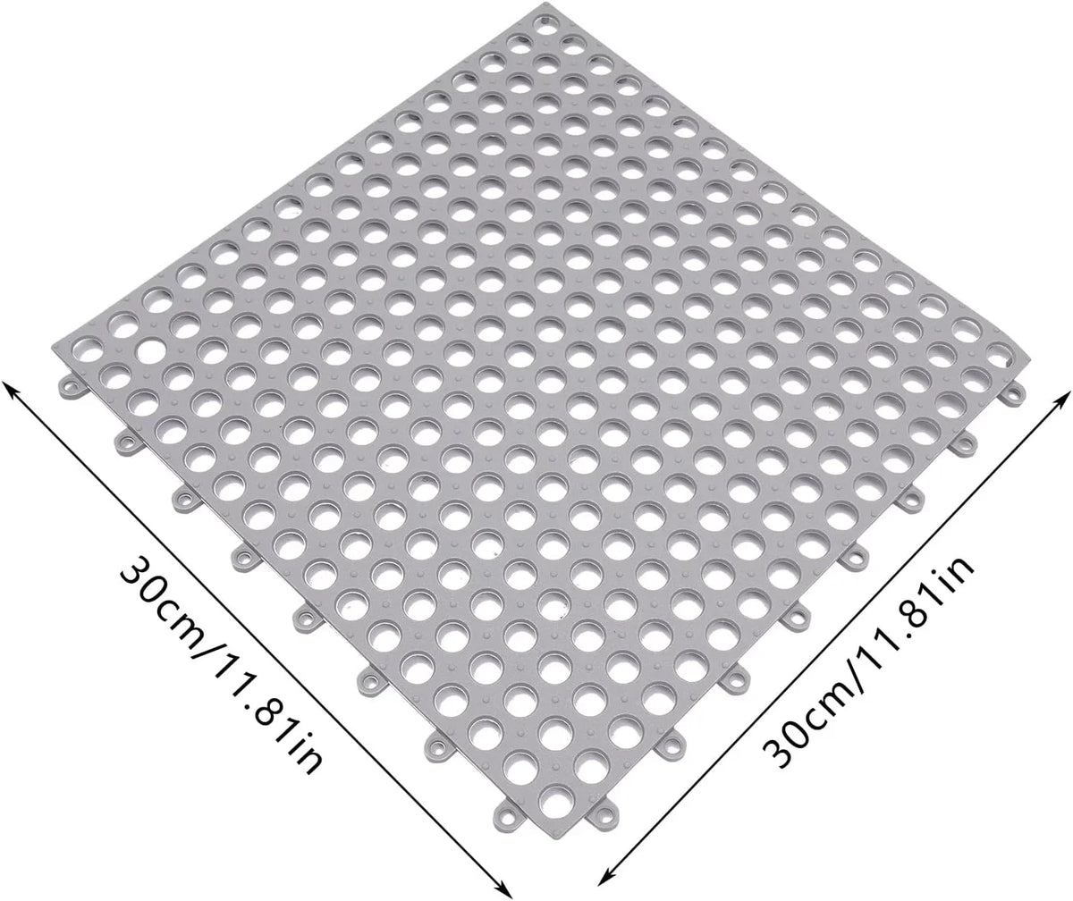 Drainage Floor PVC with Gray 24PCs Mat,Soft Bathroom, Interlocking Mat 11.8*11.8" Bath Shower for Nonslip Kitchen, Holes Pool