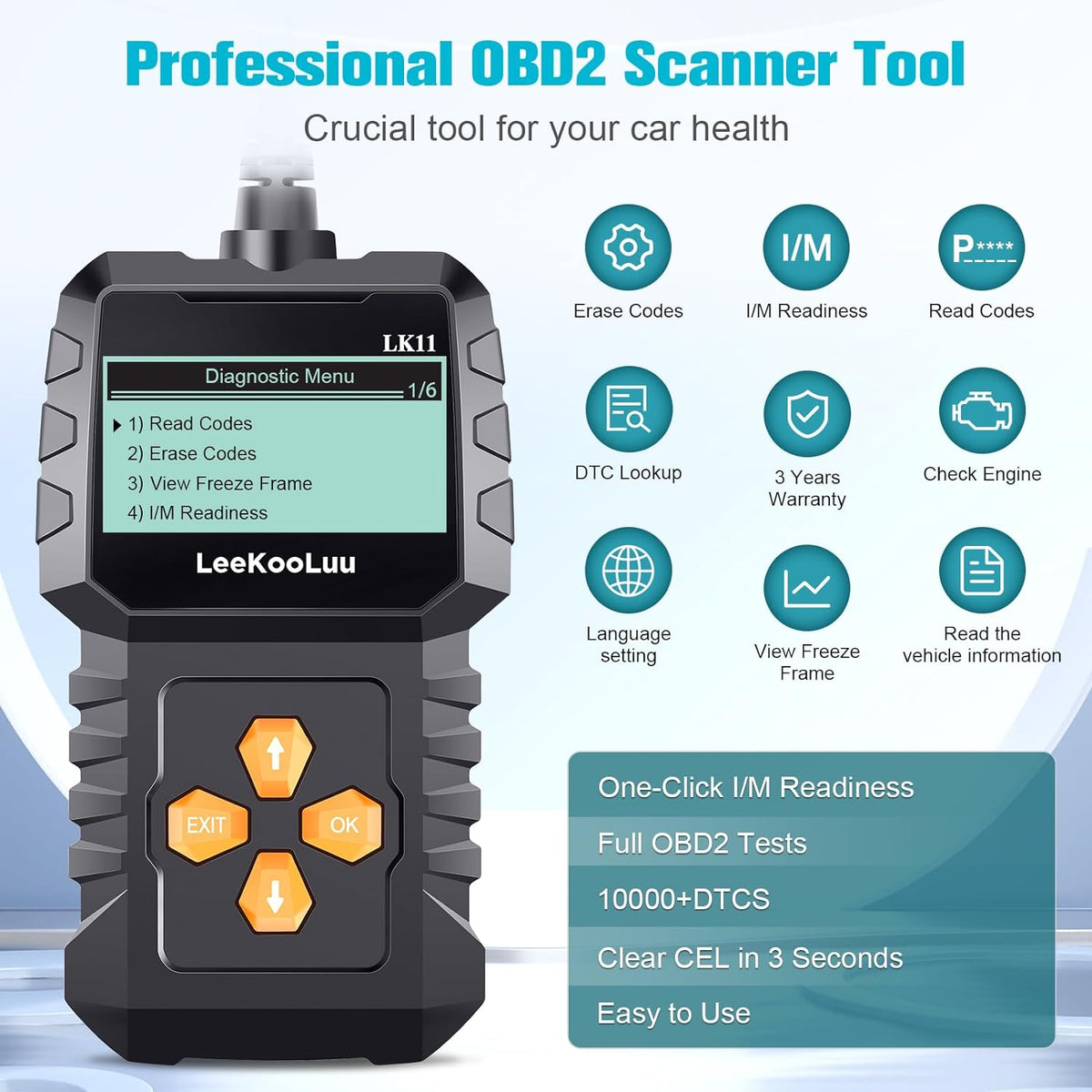 Play 1996 Freeze Code - Clear Cars Reader Readiness Professional LK11 Diagnostic for Since Reset Alert Scan Easy Setup and OBD2 Code LeeKooLuu to Plug Frame/I/M - Scanner Use Engine with