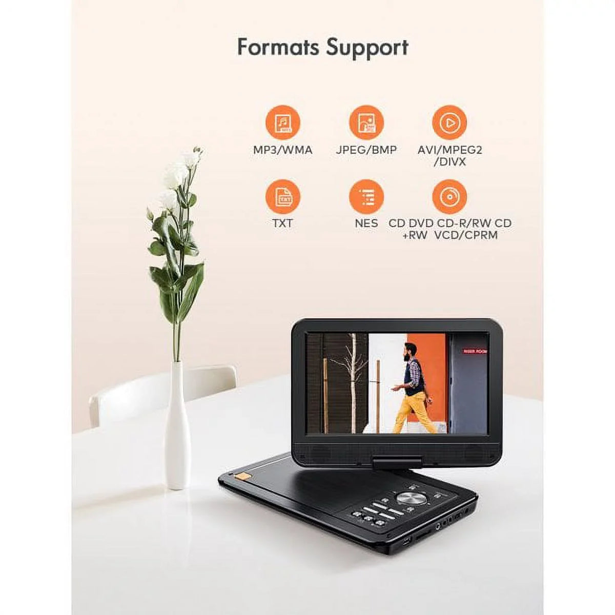 Car, HD DVD 4-6 Battery with for and 9.5" Screen, Built-in Swivel Player Kids Portable 7.5" Hours Yoton