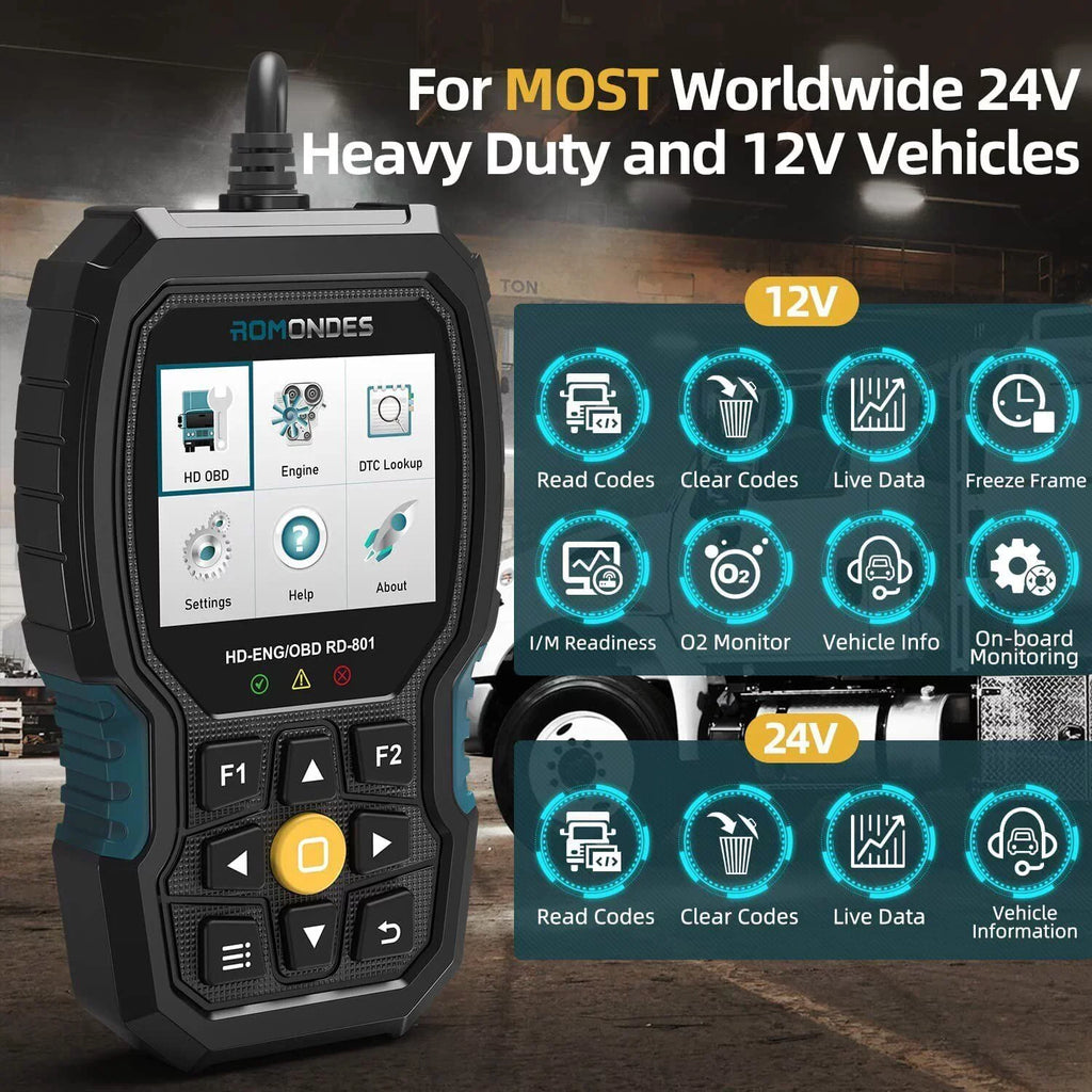 Diesel Diagnostic Romondes Scanner Duty OBD2 Code Heavy Scanner Tool Truck RD801 Truck Reader