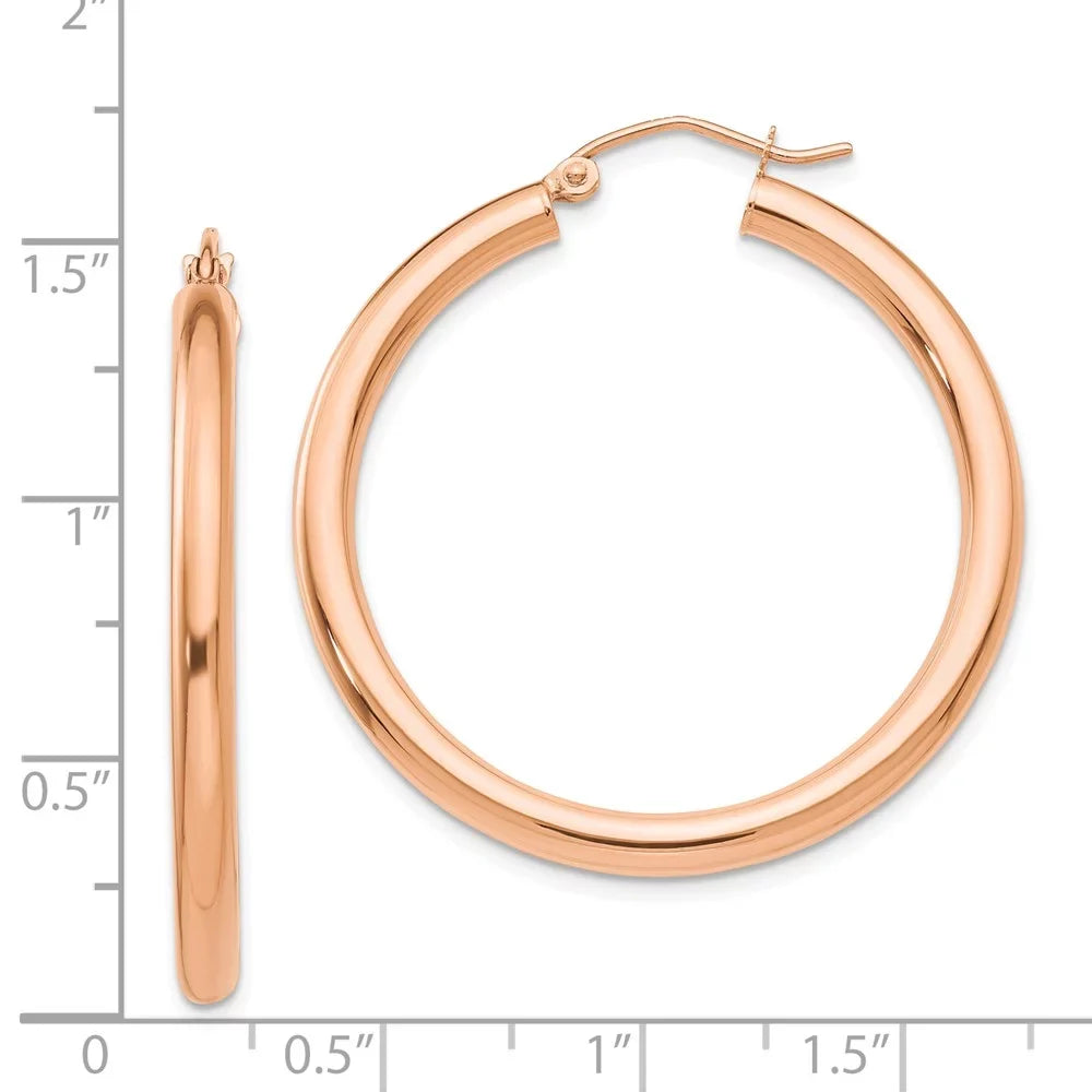 Polished for Lightweight Real 14kt Men Gold and Earrings; Teens; Tube Women 3mm Adults Hoop Rose and for