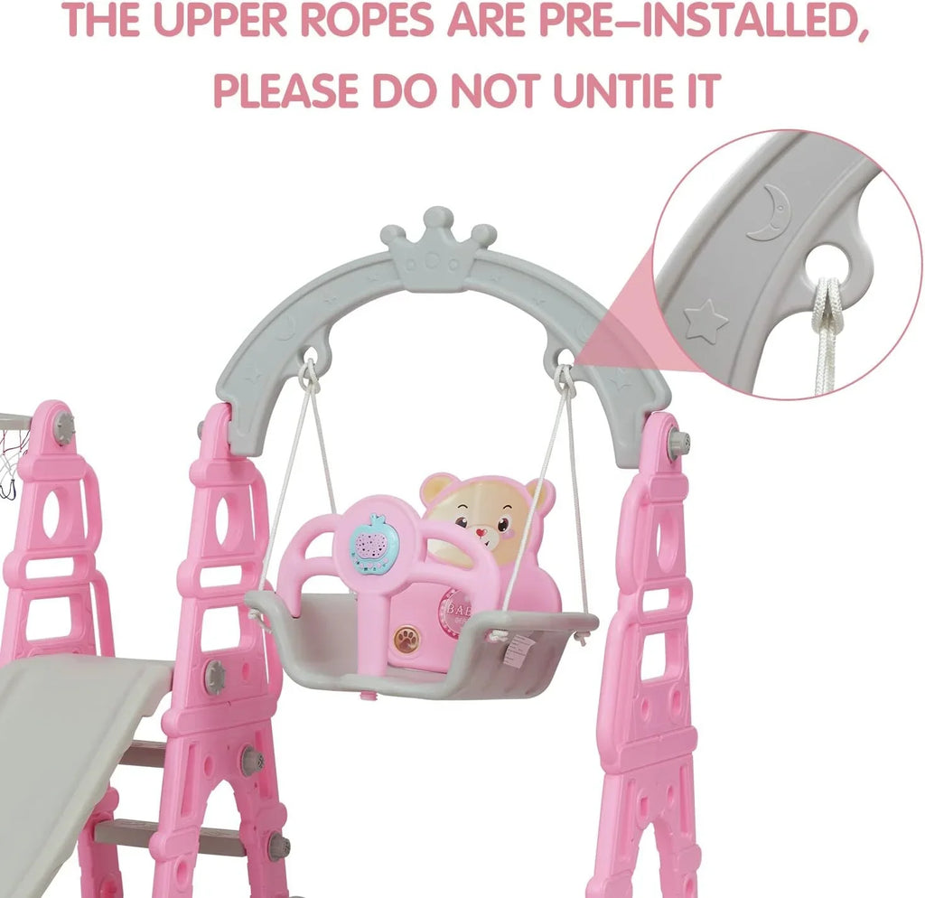 for Climb Outdoor Baby with Kinbor Playground Toddler Set, & Easy Playset Slide 1 Slide Stairs, Indoor & Swing Slide Extra Long Basketball Climber 5 Pink in Hoop,