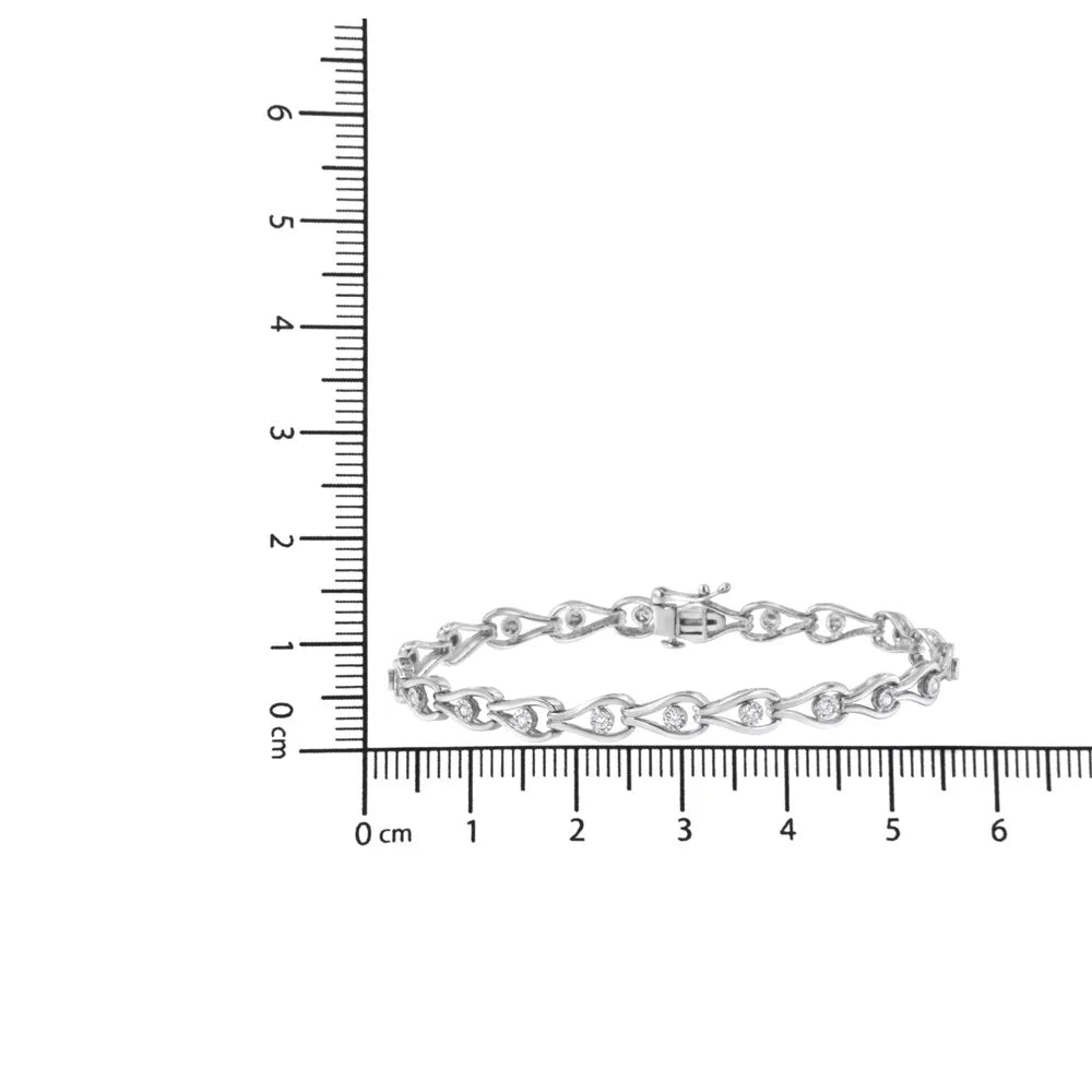Pear Sterling Cttw Bracelet Diamond .925 - 1/10 Bezel and Link Miracle-Set Silver 7.25" (I-J Color, Clarity) I3