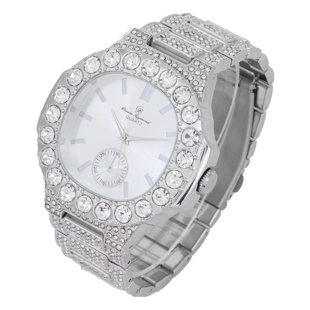 is Choice!! or Baguette - Bigger Better Your Silver) Metal Out for (Silver Oblong Diamonds Oversized Luxurious The ST10316CE Diamonds Mens Style!! Bling-ed Your King. - Watch