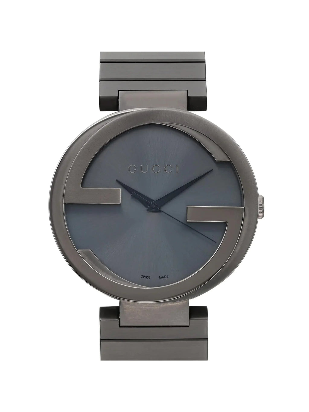New PVD Gucci Dial Grey Interlocking Steel YA133210 G Anthracite Quartz Watch