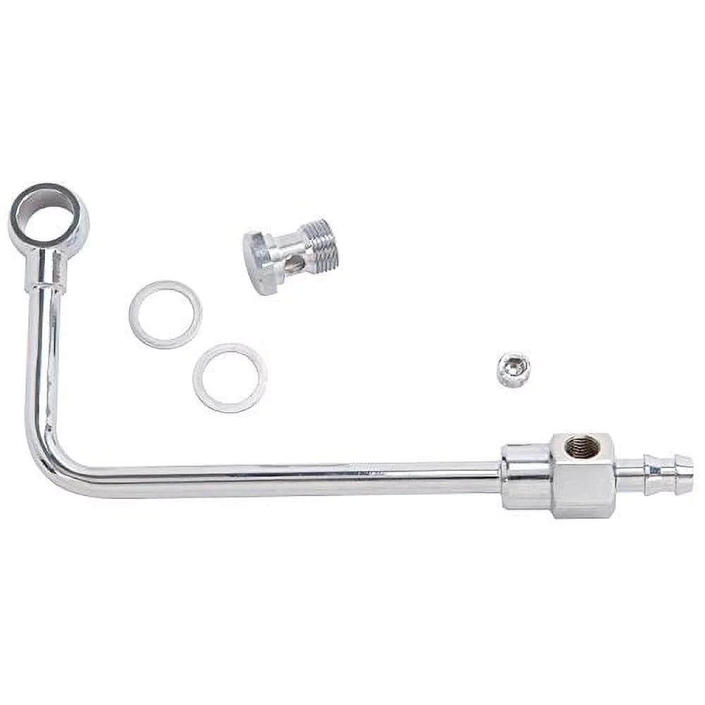 with 3/8 Edelbrock Fuel Line Chrome Fitting Steel 8126 Barb Kit