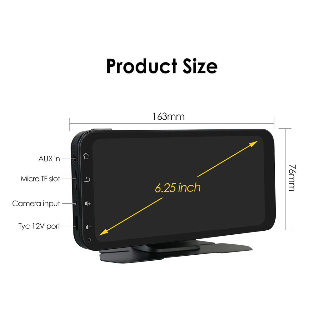 With Stereo 360° Backup 6.25" Adjustable Camera Navigation Audio Receiver Bluetooth Car Carplay Touchscreen Support Ossuret GPS Radio Apple Auto Wireless Android
