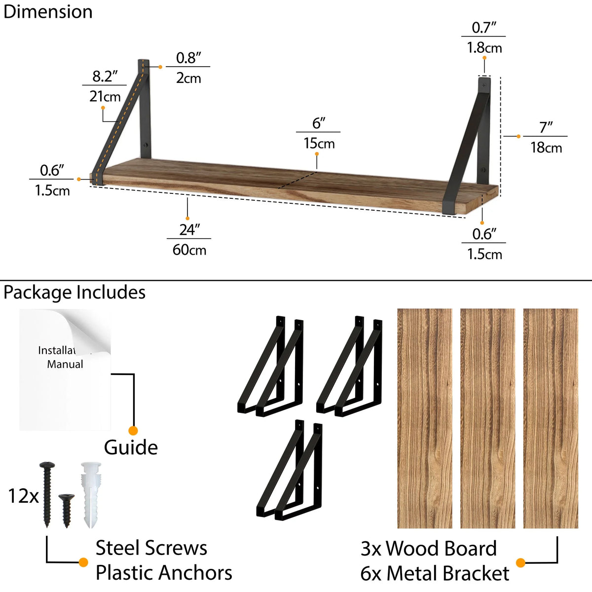 Natural Wallniture Set Shelves Shelf of Organizer, Burned, Bathroom Storage Toilets Float Bora Laundry 24" Over 3 Wall the