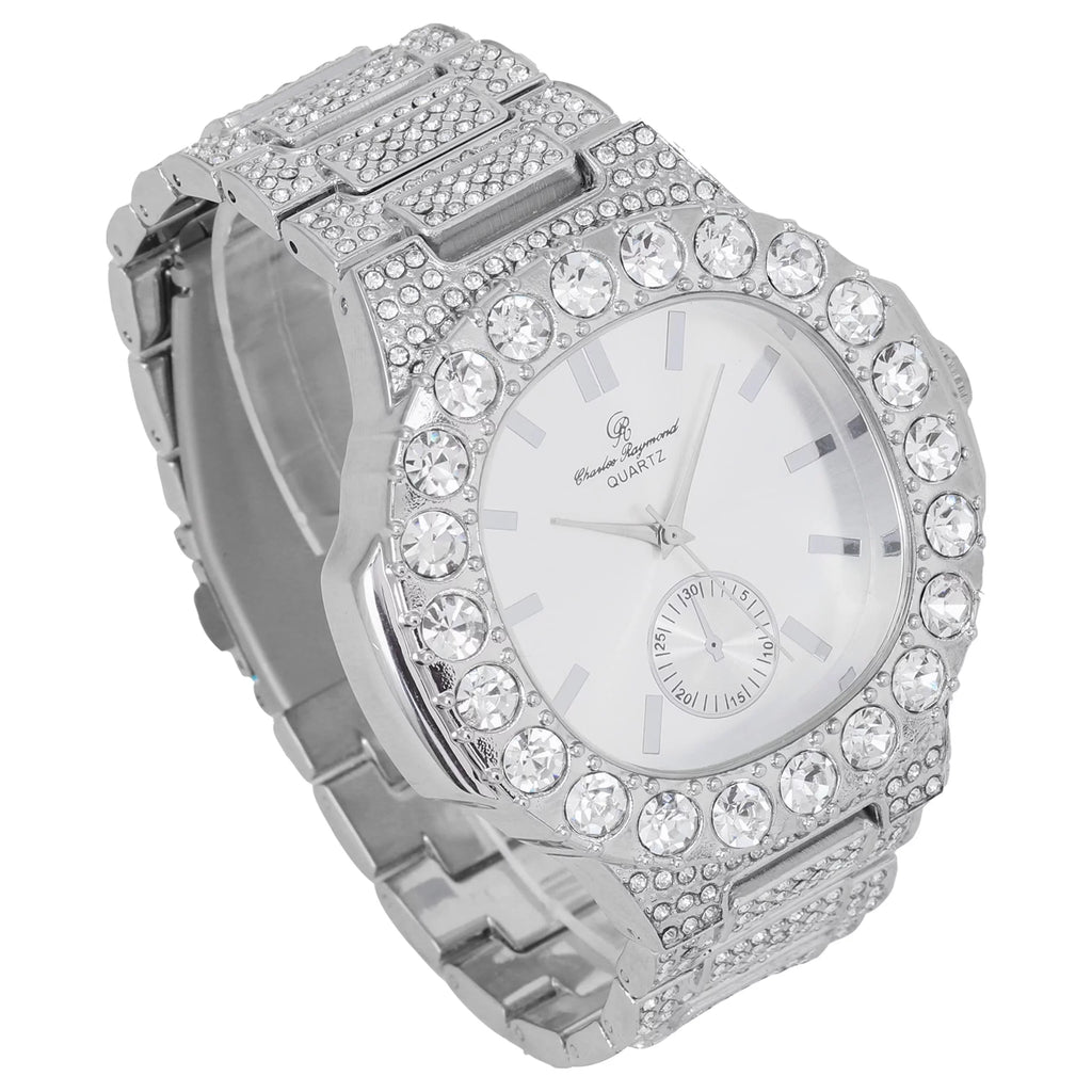 is Choice!! or Baguette - Bigger Better Your Silver) Metal Out for (Silver Oblong Diamonds Oversized Luxurious The ST10316CE Diamonds Mens Style!! Bling-ed Your King. - Watch