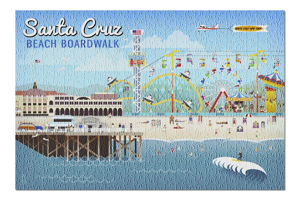 Santa USA) Jigsaw 500 Premium inches, Retro Family, Scene for in Adults (19x27 California, Puzzle Made Cruz, and Piece