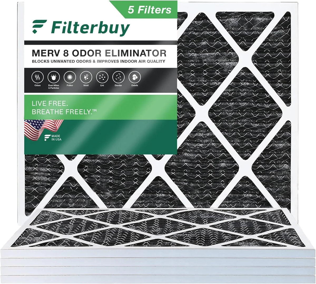 with 8 Carbon MERV Odor Filters HVAC Air Activated Filterbuy 14x20x1 AC (5-Pack) Eliminator Furnace Pleated