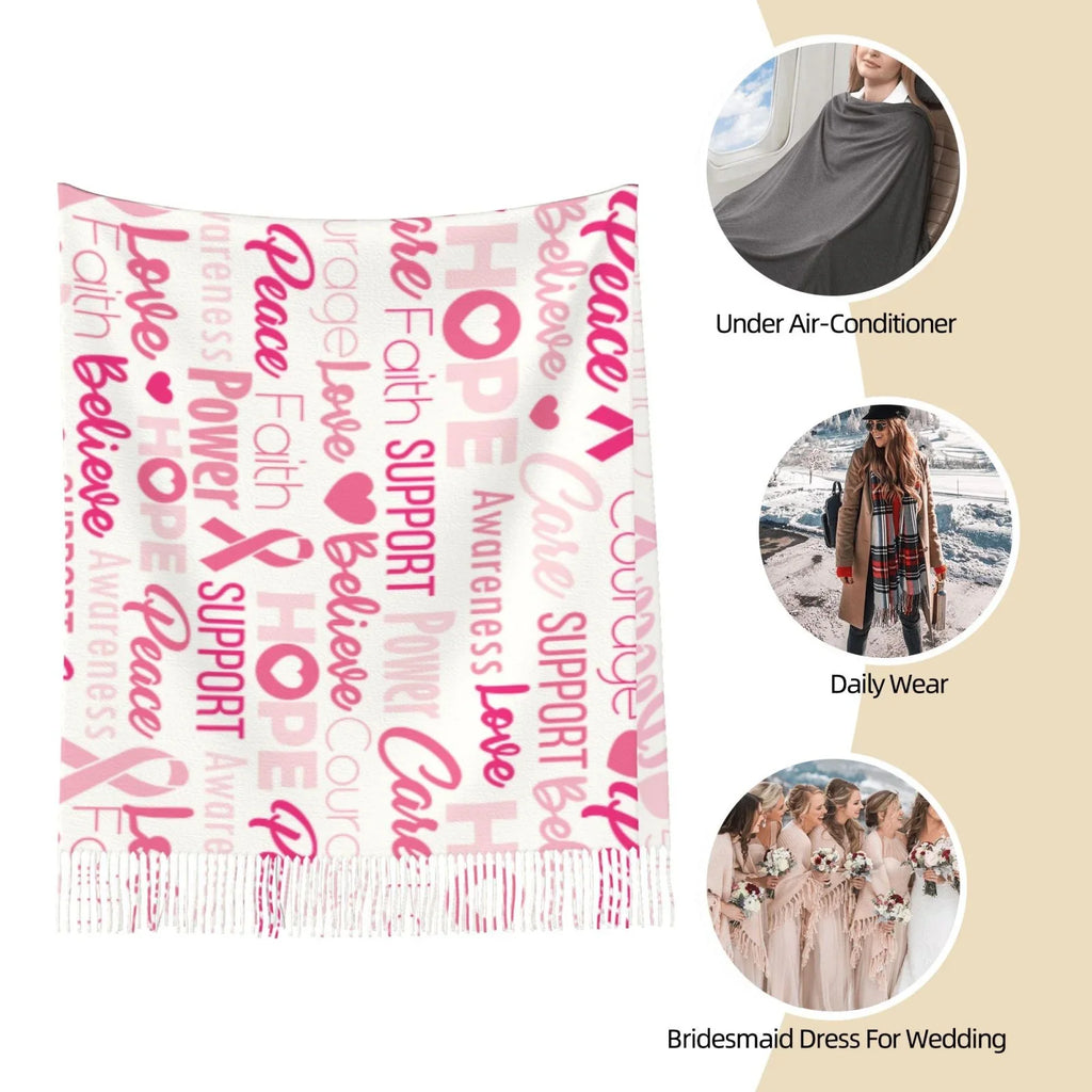 Breast Feel Scarves Pink Winter Print Elegant Soft For Warm Women Gifts- Shawl Bingfone Art Ribbons Wrap Scarf Awareness Cancer Cashmere Large