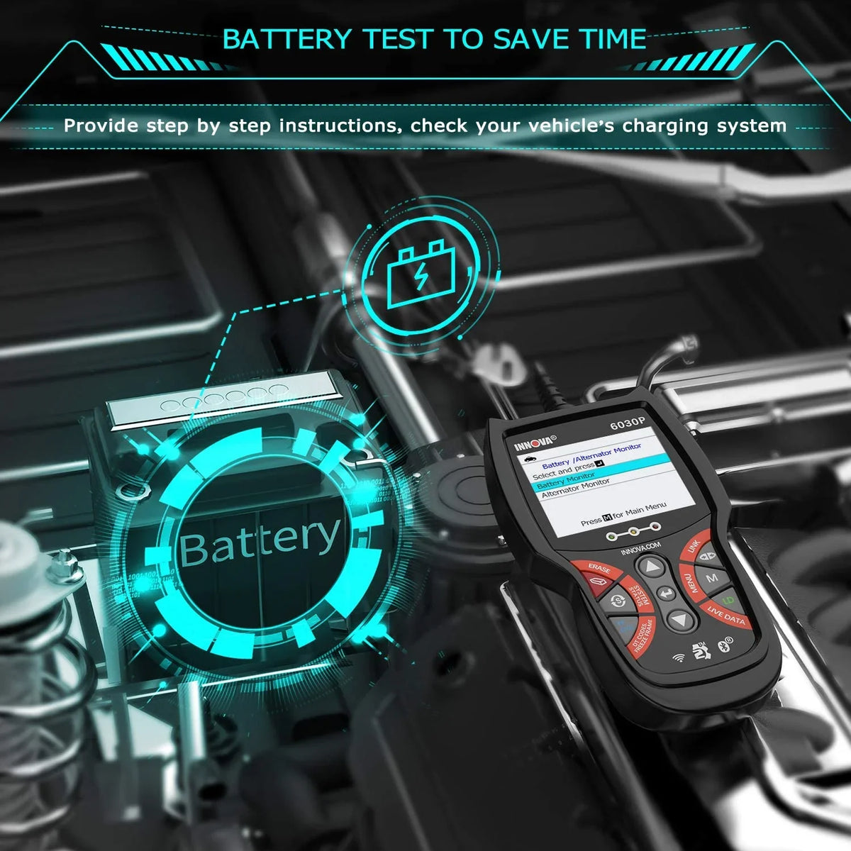 Car Reader Analyzer OBD MIL OBDII Tool OBD2 Diagnostic off Full Scanner for Battery Automotive Automotive Scanner 12V EOBD ABS INNOVA Alternator Modes Check Scanner Scan 6030P Engine Test Code Turn