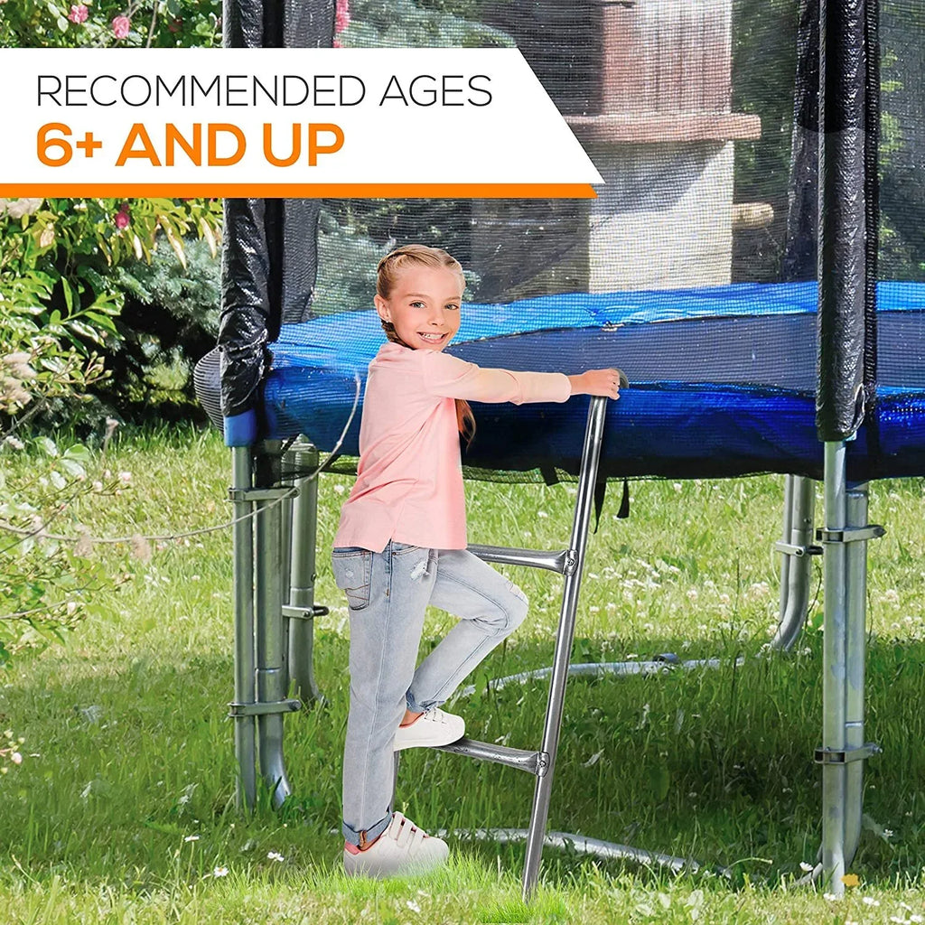 Galvanized Access - Step inch. 2 Ladder Weather SereneLife Climbing Trampoline Steel 4.7 Resistant