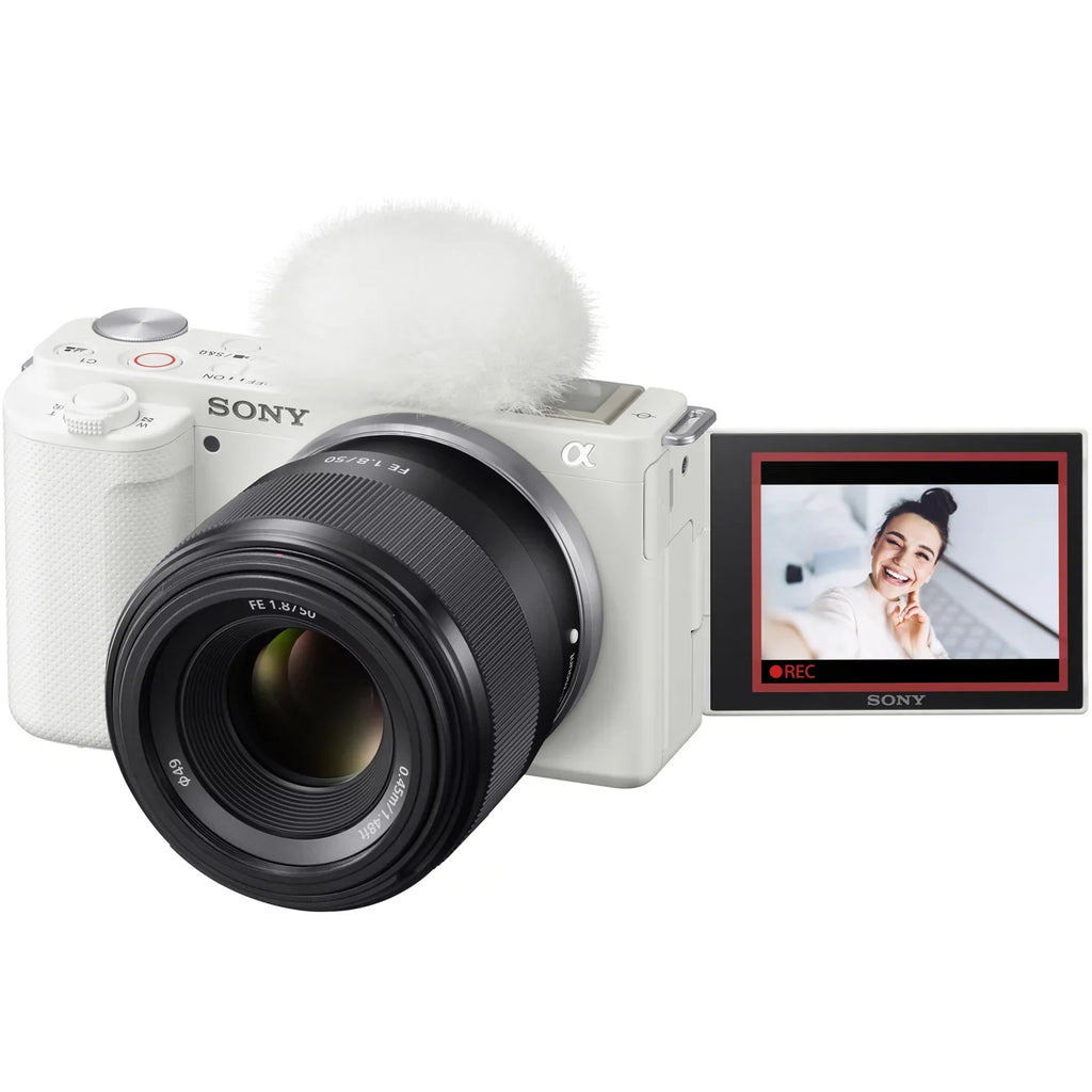 Case Body Video + Alpha Mirrorless ILCZV-E10/W Large Sony Deco Extra APS-C ZV-E10 Camera Lens Kit and Accessories Aperture SEL50F18F Photo F1.8 Vlog with + Bundle Battery FE Gear 50mm White