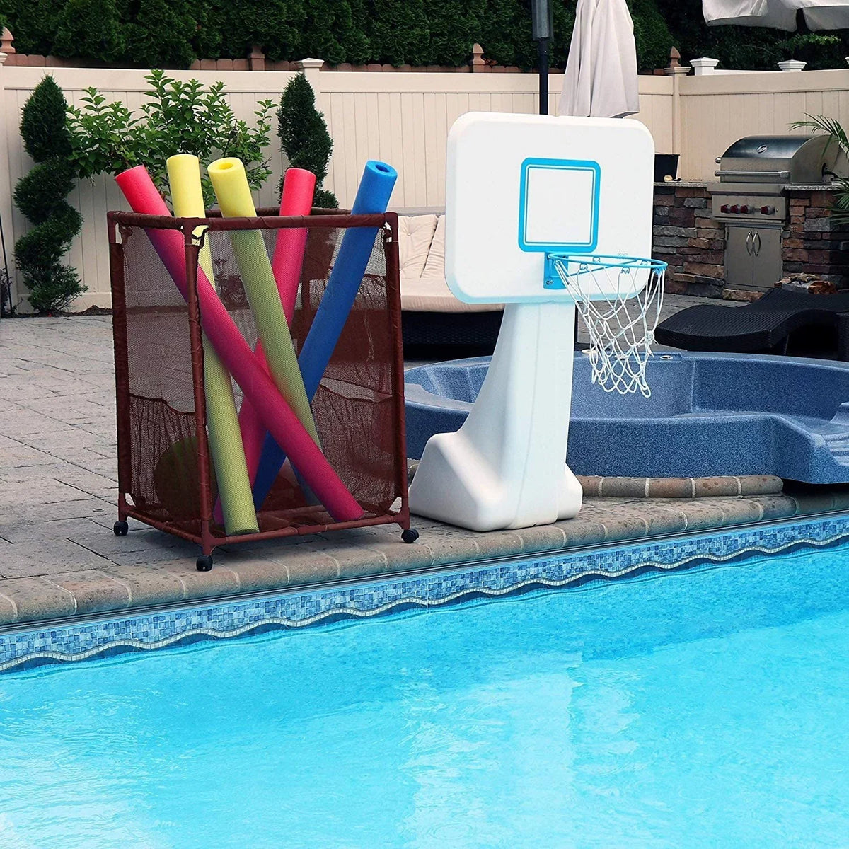 (43" L Rolling Mesh Holder, Balls, Storage x Large, Bin, 28" Essentially x Floats and Brown W 25" Style Organizer Equipment Yours Noodles Kids Toys, 563009 H), Height, Pool