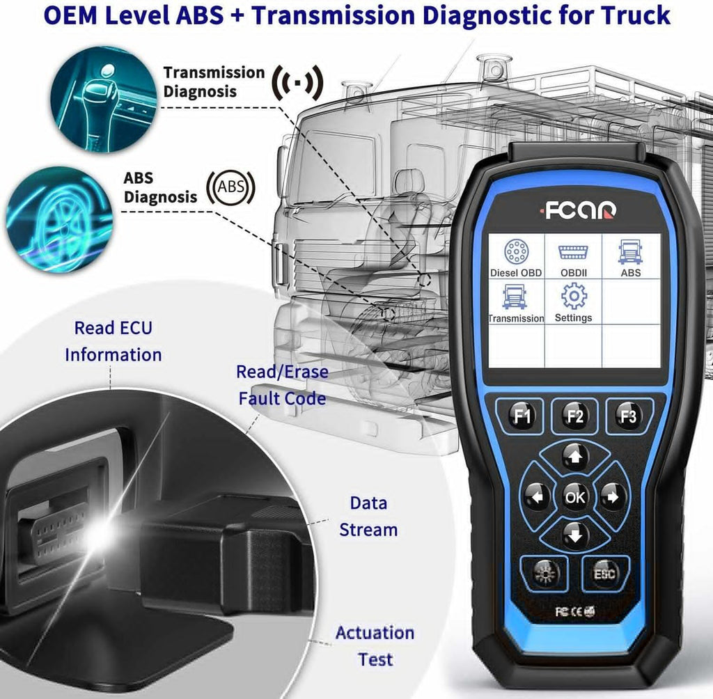 ABS Scanner Scanner Scan fit All OBD2 Tool Mack FCAR Transmission System Duty for Diesel Freightliner Heavy System All Reader Code F507 Volvo Heavy Truck